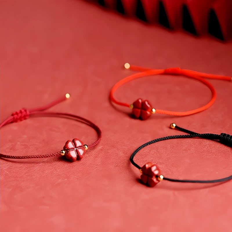 Pulsera de Trébol de Cuatro Hojas de Cinabrio Natural Natural Cinnabar Four Leaf Clover Bracelet