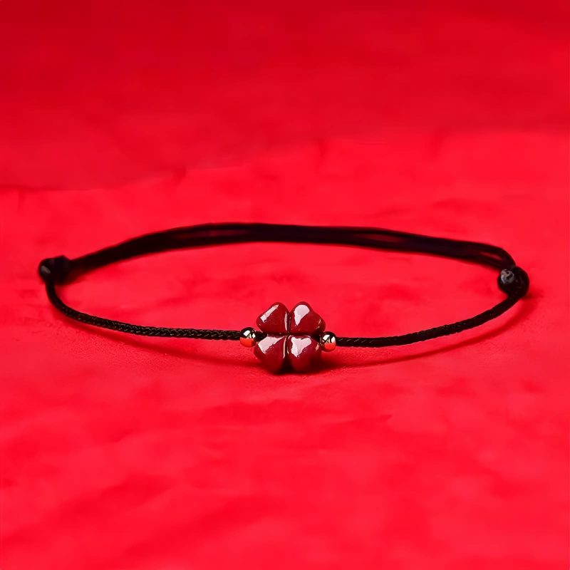 Pulsera de Trébol de Cuatro Hojas de Cinabrio Natural Natural Cinnabar Four Leaf Clover Bracelet