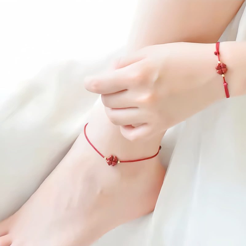 Pulsera de Trébol de Cuatro Hojas de Cinabrio Natural Natural Cinnabar Four Leaf Clover Bracelet