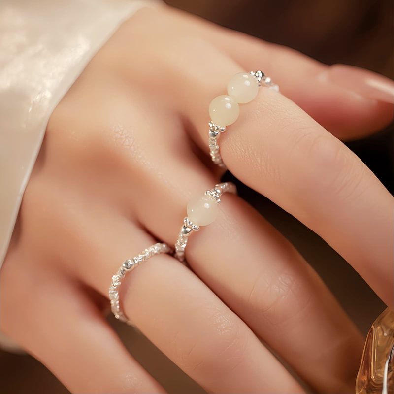 Anillo Elástico Ajustable de Jade Hetian Natural Natural Hetian Jade Adjustable Elastic Ring