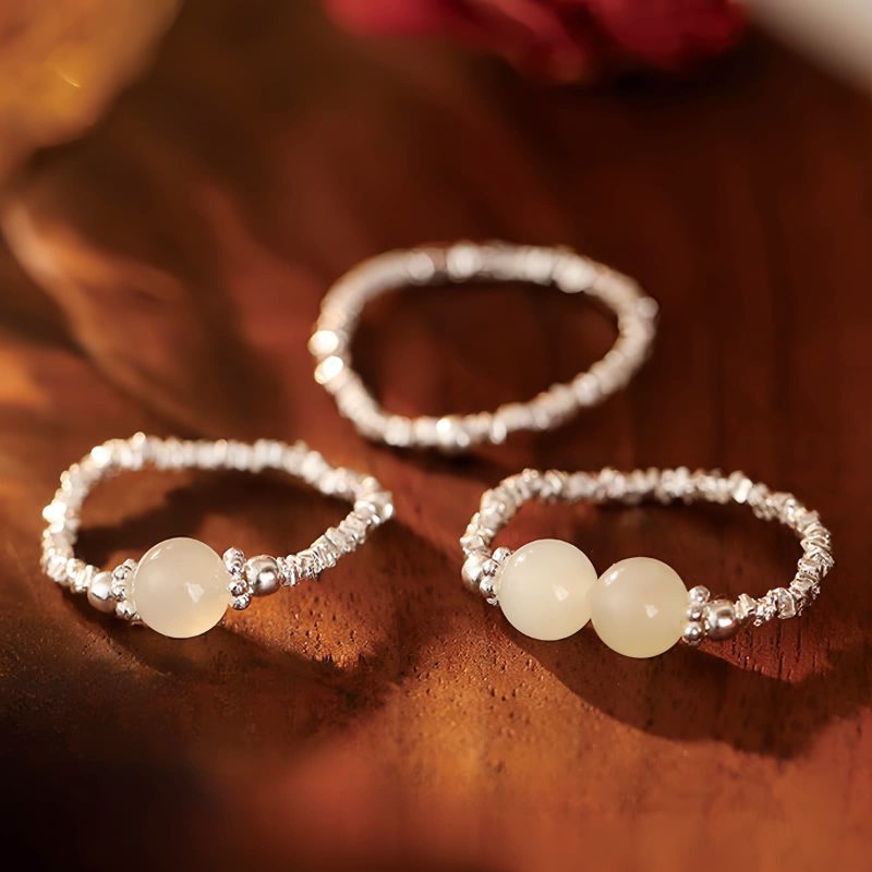 Anillo Elástico Ajustable de Jade Hetian Natural Natural Hetian Jade Adjustable Elastic Ring