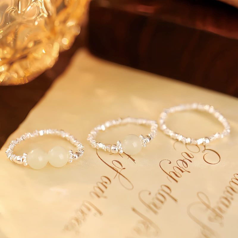 Anillo Elástico Ajustable de Jade Hetian Natural Natural Hetian Jade Adjustable Elastic Ring