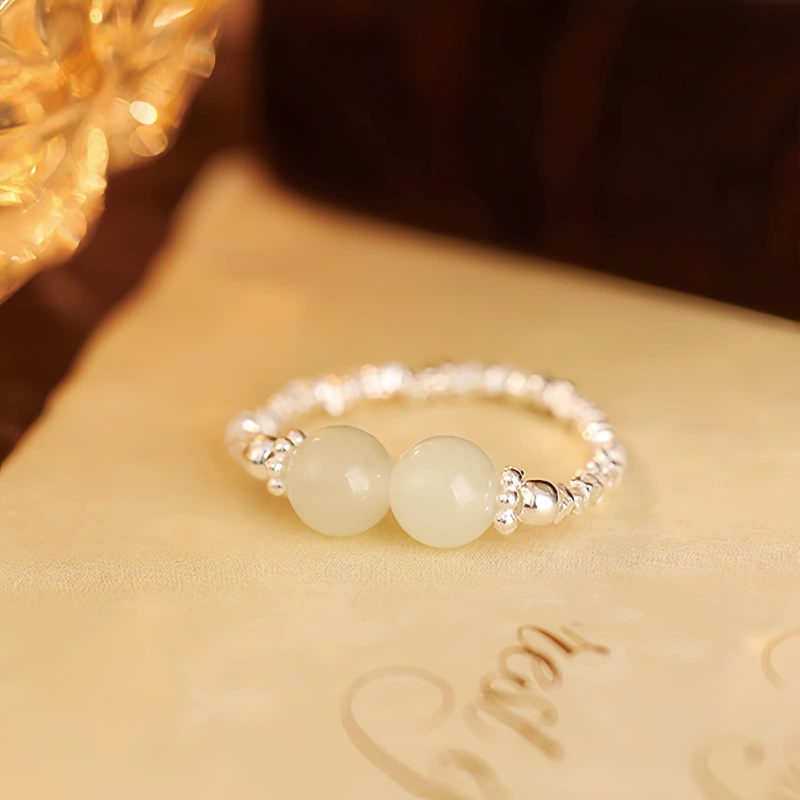 Anillo Elástico Ajustable de Jade Hetian Natural Natural Hetian Jade Adjustable Elastic Ring