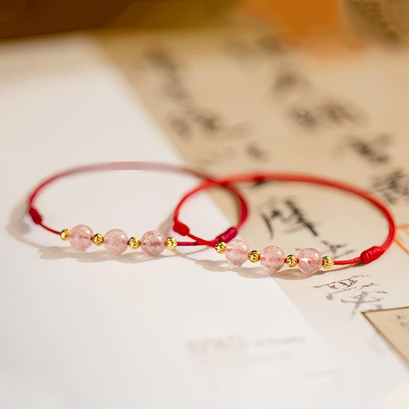 Tobillera de Cuarzo Fresa, Amuleto de Buena Suerte con Tradición Cultural Strawberry Quartz Cultural Luck Anklet
