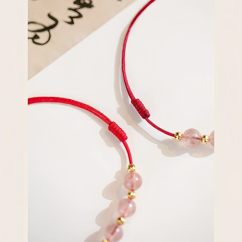 Tobillera de Cuarzo Fresa, Amuleto de Buena Suerte con Tradición Cultural Strawberry Quartz Cultural Luck Anklet