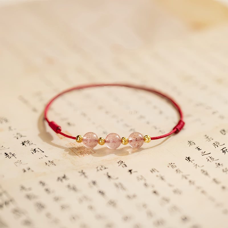 Tobillera de Cuarzo Fresa, Amuleto de Buena Suerte con Tradición Cultural Strawberry Quartz Cultural Luck Anklet