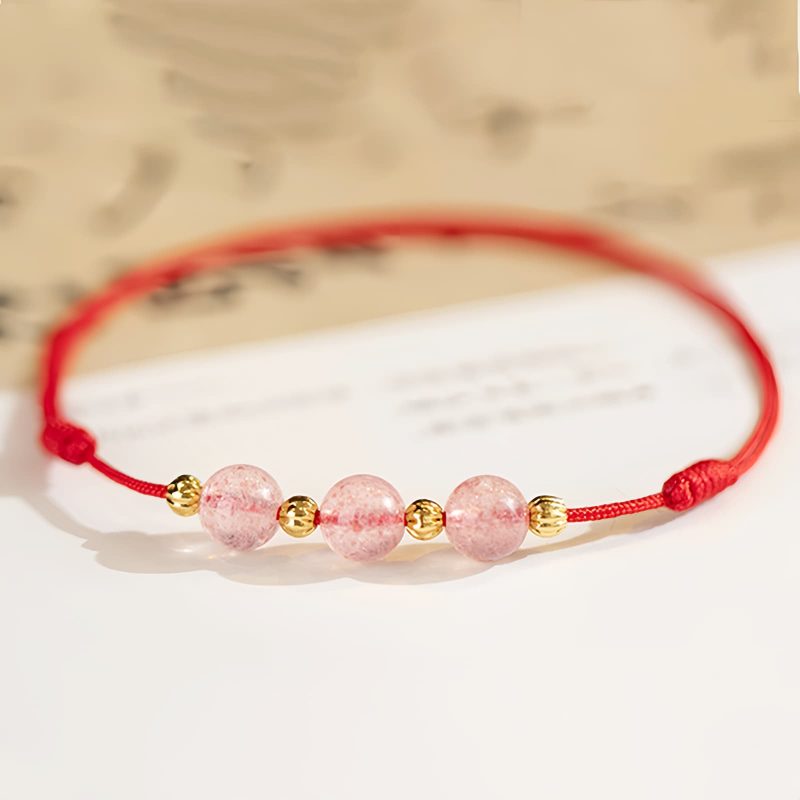 Tobillera de Cuarzo Fresa, Amuleto de Buena Suerte con Tradición Cultural Strawberry Quartz Cultural Luck Anklet