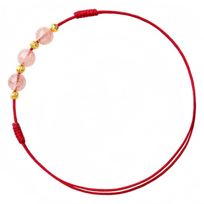Tobillera de Cuarzo Fresa, Amuleto de Buena Suerte con Tradición Cultural Strawberry Quartz Cultural Luck Anklet