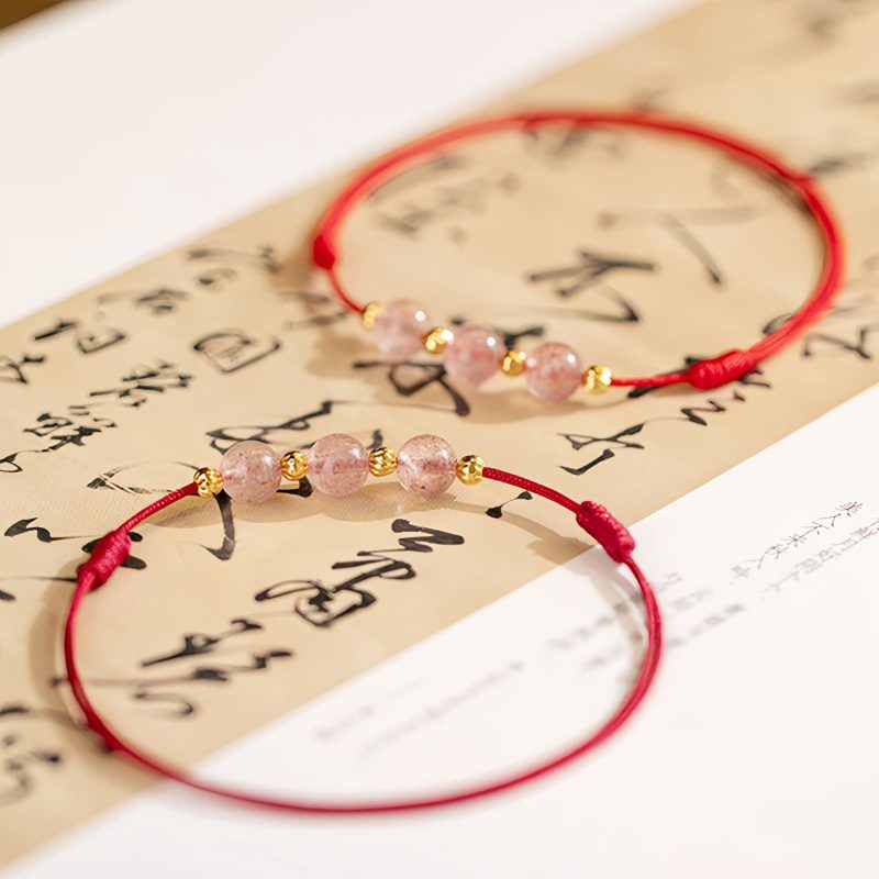 Tobillera de Cuarzo Fresa, Amuleto de Buena Suerte con Tradición Cultural Strawberry Quartz Cultural Luck Anklet