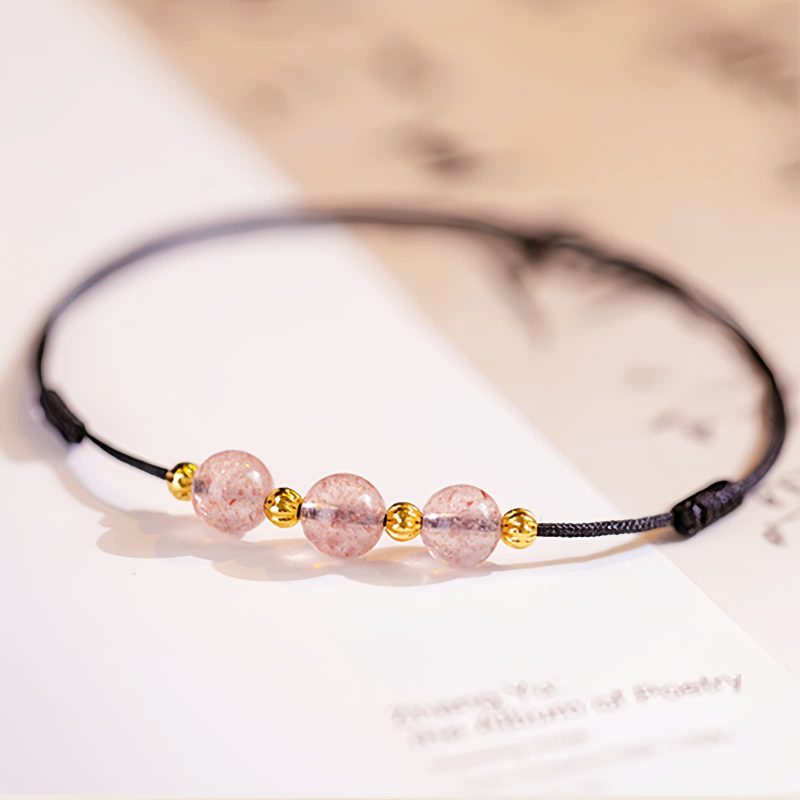 Tobillera de Cuarzo Fresa, Amuleto de Buena Suerte con Tradición Cultural Strawberry Quartz Cultural Luck Anklet