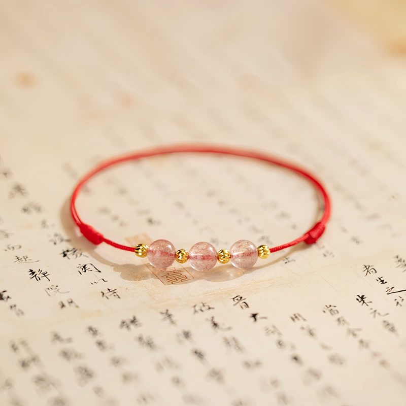 Tobillera de Cuarzo Fresa, Amuleto de Buena Suerte con Tradición Cultural Strawberry Quartz Cultural Luck Anklet