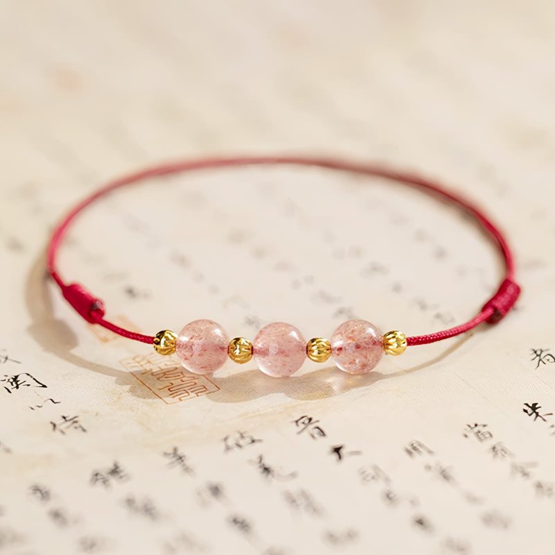 Tobillera de Cuarzo Fresa, Amuleto de Buena Suerte con Tradición Cultural Strawberry Quartz Cultural Luck Anklet