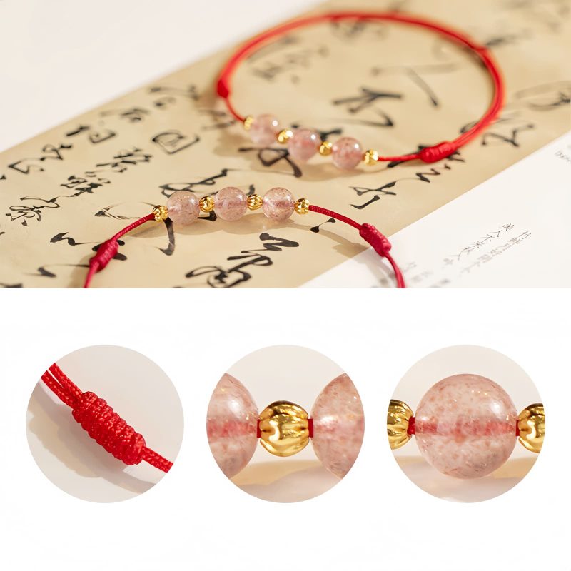 Tobillera de Cuarzo Fresa, Amuleto de Buena Suerte con Tradición Cultural Strawberry Quartz Cultural Luck Anklet