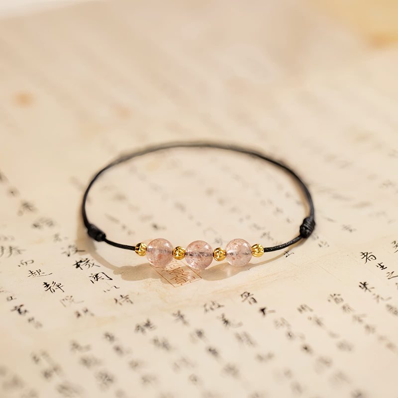 Tobillera de Cuarzo Fresa, Amuleto de Buena Suerte con Tradición Cultural Strawberry Quartz Cultural Luck Anklet