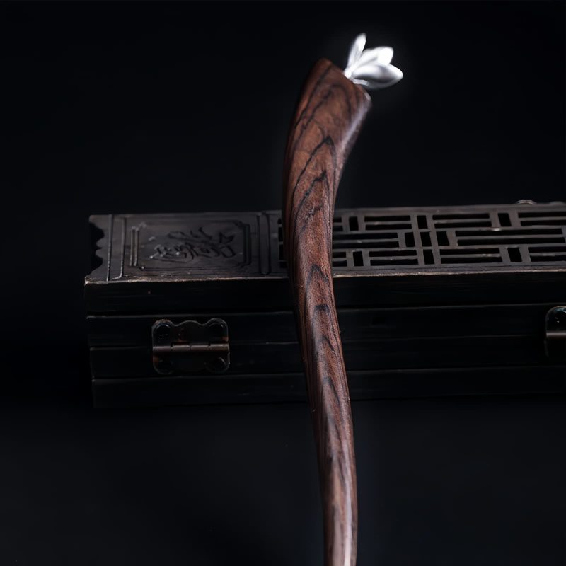 Horquilla con Magnoliana de Ébano y Plata 925 925 Silver Ebony Magnolia Blessing Hairpin