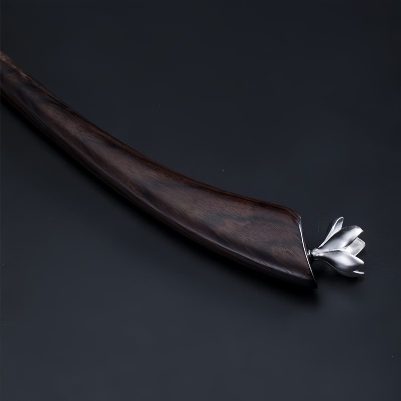 Horquilla con Magnoliana de Ébano y Plata 925 925 Silver Ebony Magnolia Blessing Hairpin