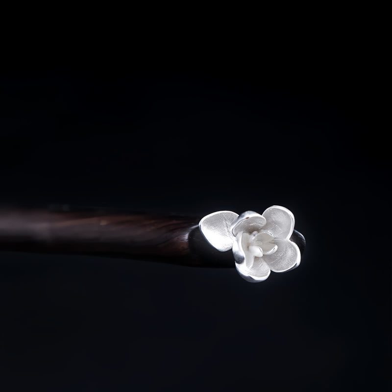 Horquilla con Magnoliana de Ébano y Plata 925 925 Silver Ebony Magnolia Blessing Hairpin