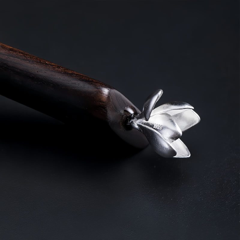 Horquilla con Magnoliana de Ébano y Plata 925 925 Silver Ebony Magnolia Blessing Hairpin