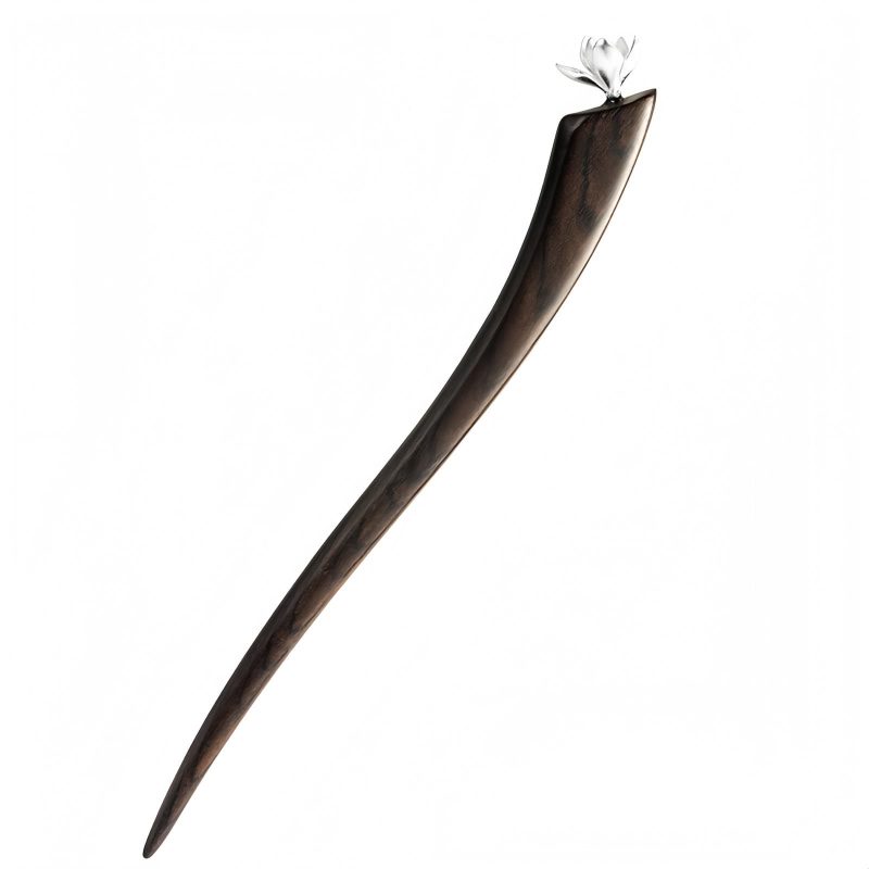 Horquilla con Magnoliana de Ébano y Plata 925 925 Silver Ebony Magnolia Blessing Hairpin