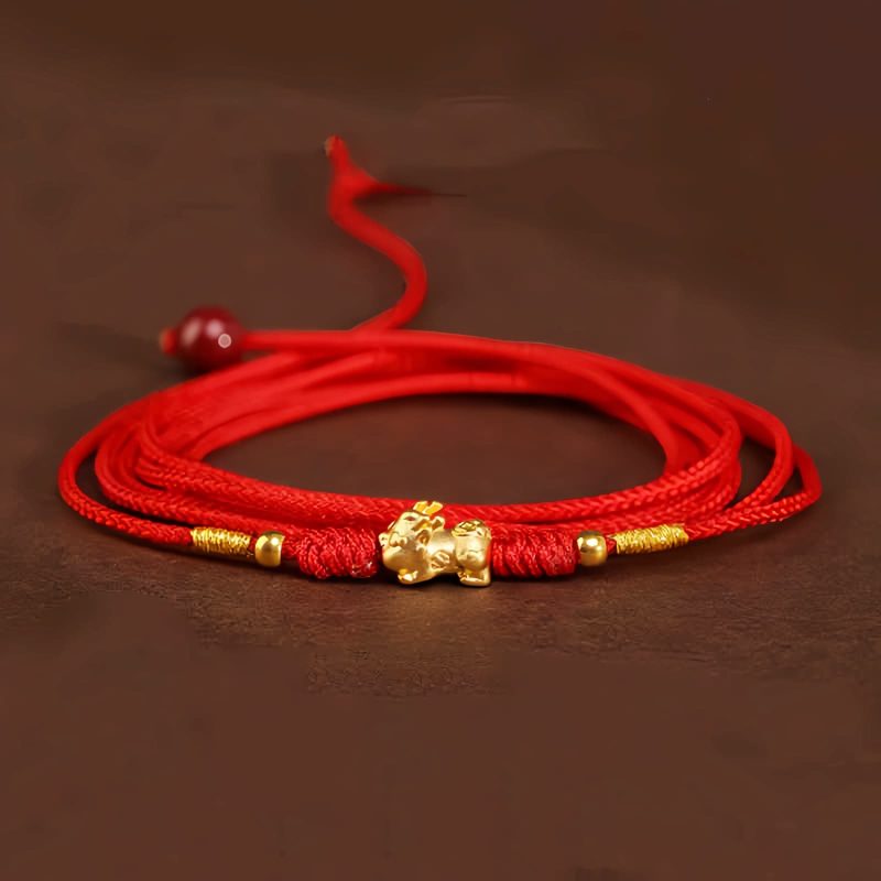 999 Emas Padat Rantai Perut Tibet dengan Benang Merah 999 Solid Gold Tibetan Belly Chain with Red String