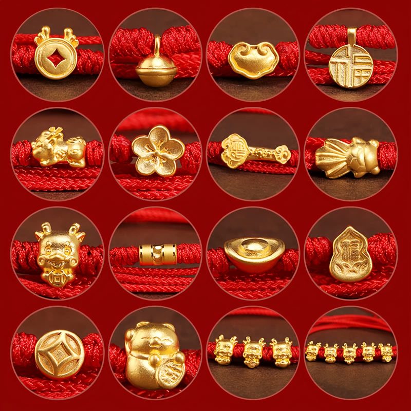 999 Emas Padat Rantai Perut Tibet dengan Benang Merah 999 Solid Gold Tibetan Belly Chain with Red String