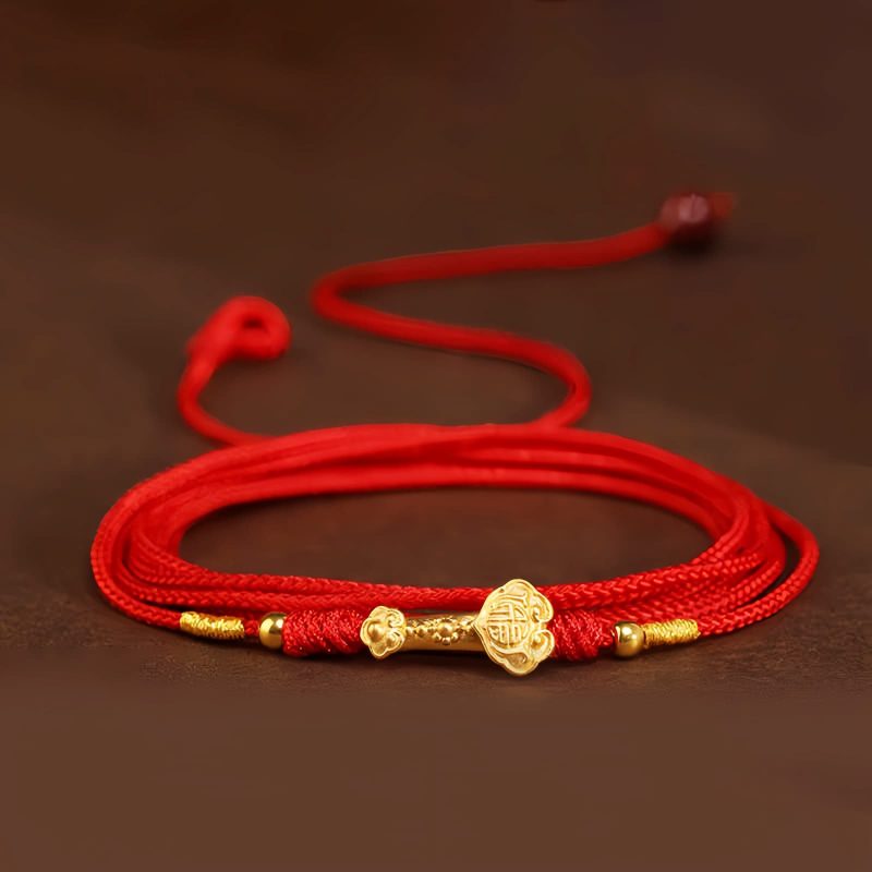 999 Emas Padat Rantai Perut Tibet dengan Benang Merah 999 Solid Gold Tibetan Belly Chain with Red String