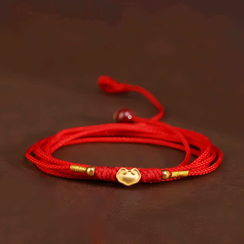 999 Emas Padat Rantai Perut Tibet dengan Benang Merah 999 Solid Gold Tibetan Belly Chain with Red String