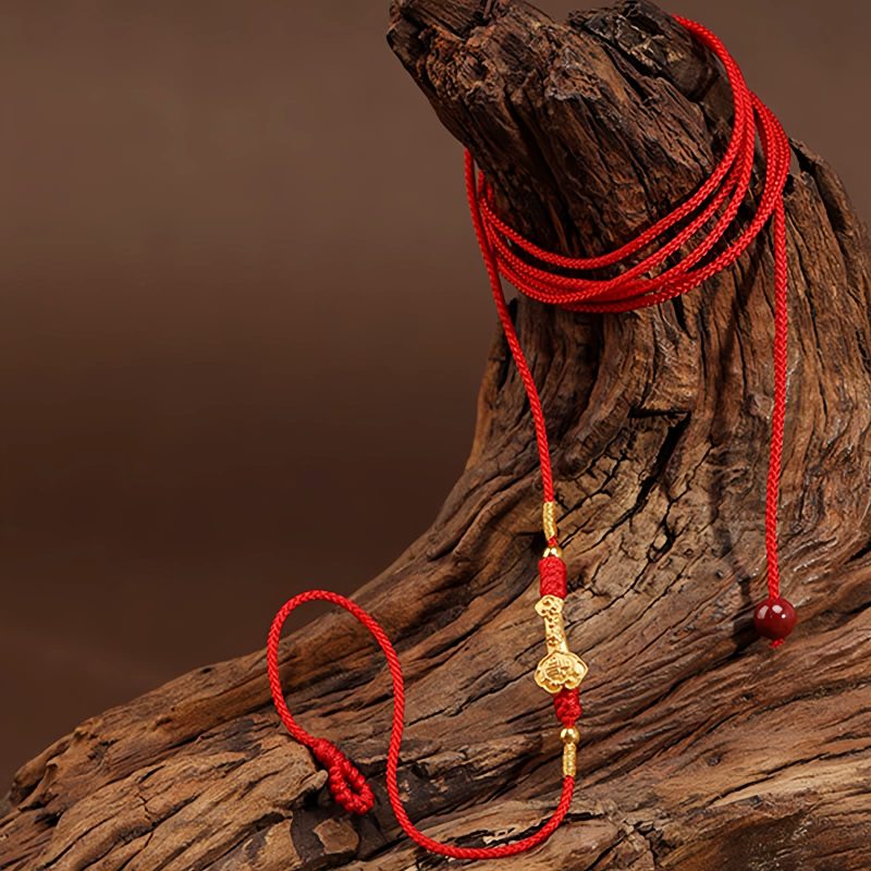999 Emas Padat Rantai Perut Tibet dengan Benang Merah 999 Solid Gold Tibetan Belly Chain with Red String