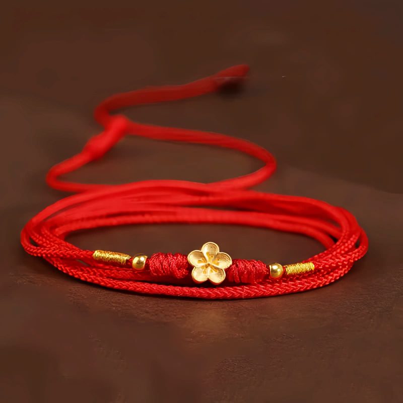 999 Emas Padat Rantai Perut Tibet dengan Benang Merah 999 Solid Gold Tibetan Belly Chain with Red String
