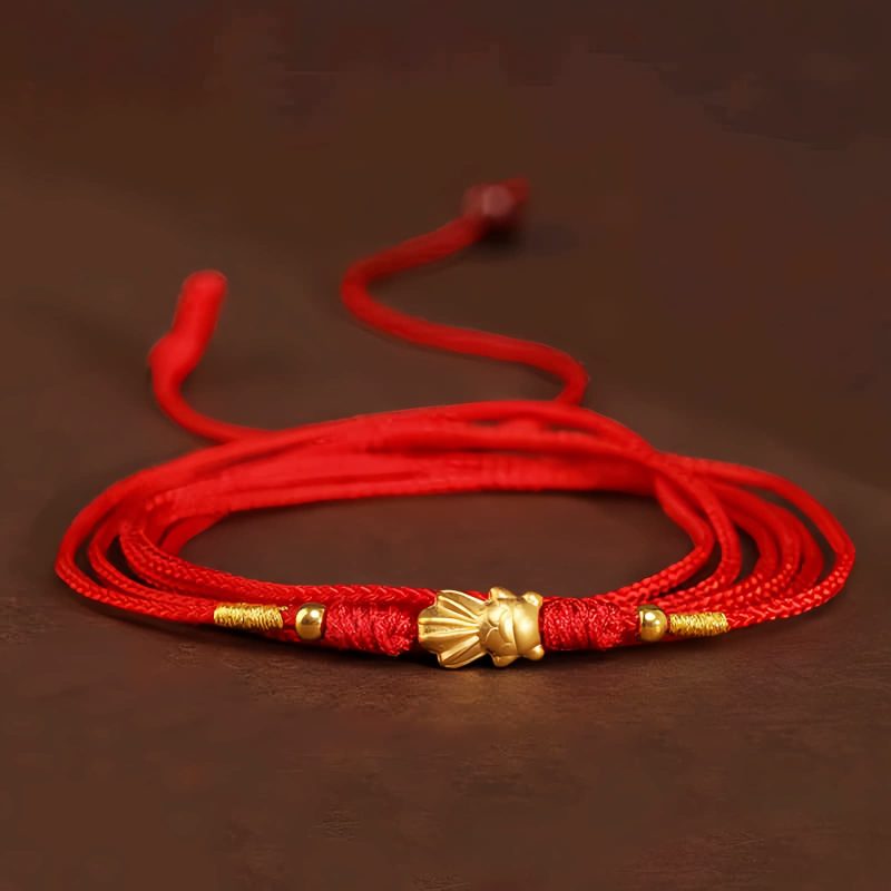 999 Emas Padat Rantai Perut Tibet dengan Benang Merah 999 Solid Gold Tibetan Belly Chain with Red String