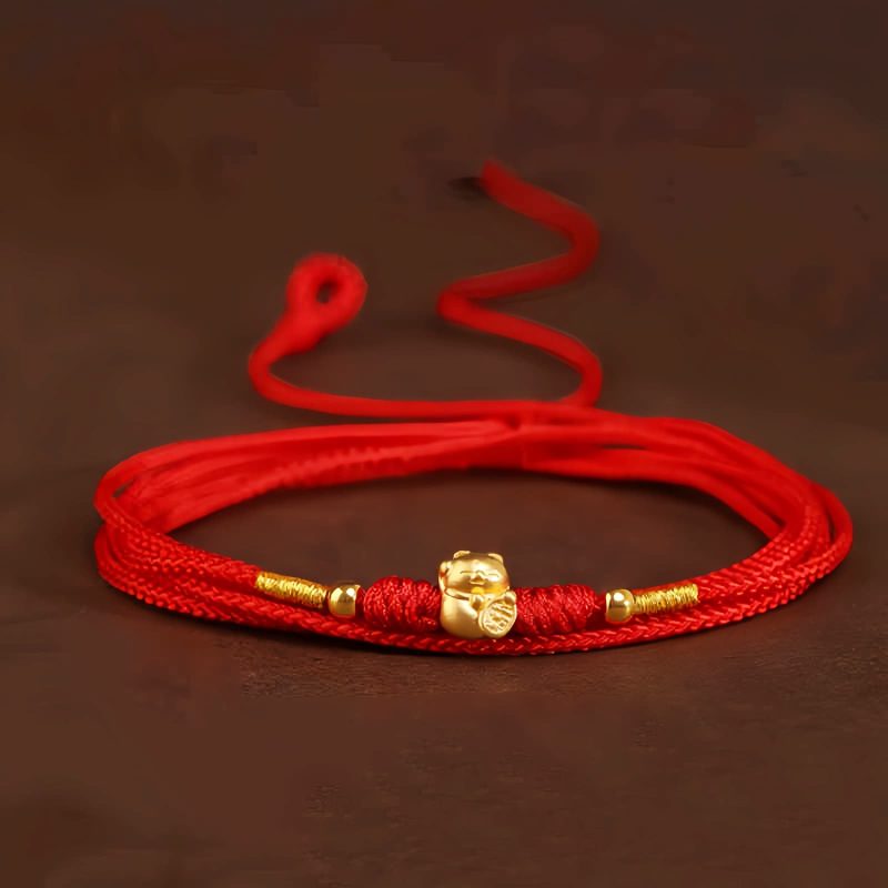999 Emas Padat Rantai Perut Tibet dengan Benang Merah 999 Solid Gold Tibetan Belly Chain with Red String