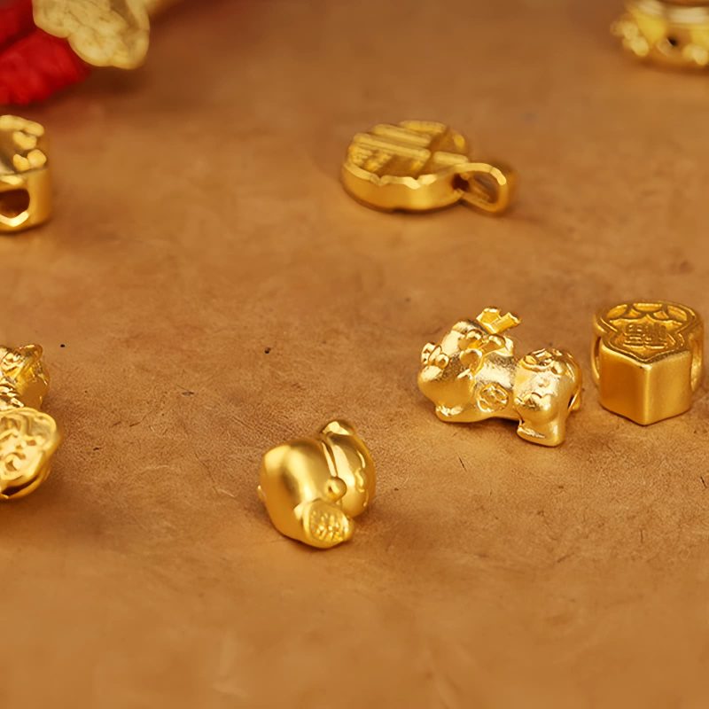 999 Emas Padat Rantai Perut Tibet dengan Benang Merah 999 Solid Gold Tibetan Belly Chain with Red String