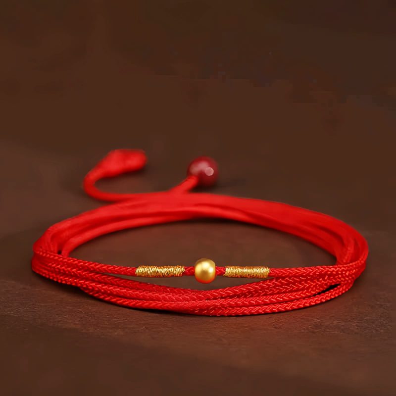 999 Emas Padat Rantai Perut Tibet dengan Benang Merah 999 Solid Gold Tibetan Belly Chain with Red String