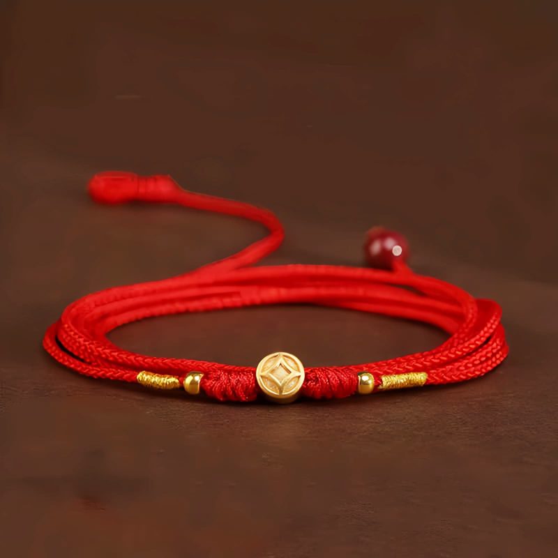 999 Emas Padat Rantai Perut Tibet dengan Benang Merah 999 Solid Gold Tibetan Belly Chain with Red String