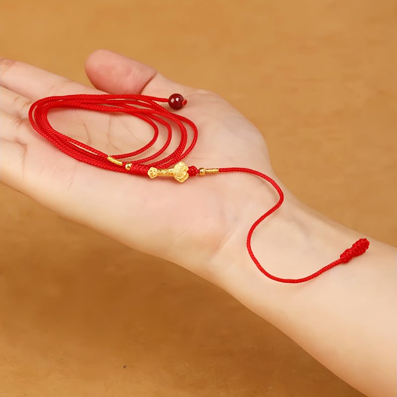 999 Emas Padat Rantai Perut Tibet dengan Benang Merah 999 Solid Gold Tibetan Belly Chain with Red String