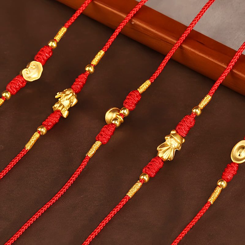 999 Emas Padat Rantai Perut Tibet dengan Benang Merah 999 Solid Gold Tibetan Belly Chain with Red String