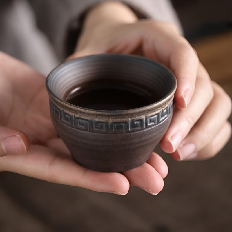 فنجان شاي كونغ فو سيراميك مخطط Ceramic Striped Kung Fu Teacup