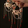 Pente e Grampo de Cabelo Chineses de Ágata Vermelha com Peixe Koi Chinese Red Agate Koi Fish Hairpin & Comb