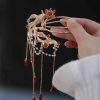 Pente e Grampo de Cabelo Chineses de Ágata Vermelha com Peixe Koi Chinese Red Agate Koi Fish Hairpin & Comb