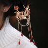 Pente e Grampo de Cabelo Chineses de Ágata Vermelha com Peixe Koi Chinese Red Agate Koi Fish Hairpin & Comb