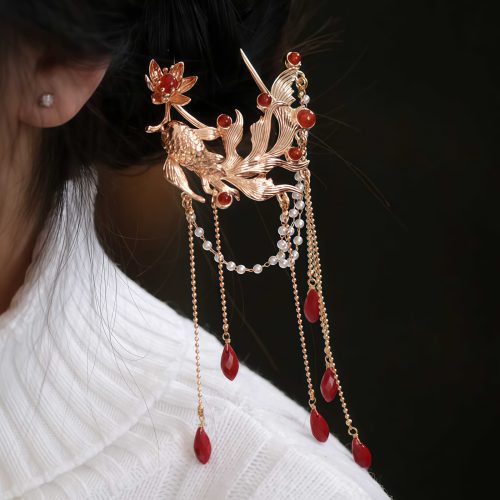 Chinese Red Agate Koi Fish Hairpin & Comb Chinese Red Agate Koi Fish Hairpin & Comb