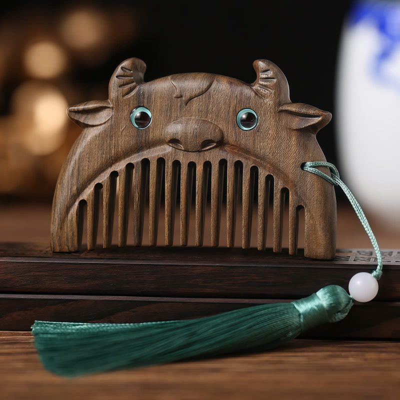 مشط جيبي من خشب الصندل الأخضر حسب الأبراج الصينية Chinese Zodiac Green Sandalwood Portable Comb