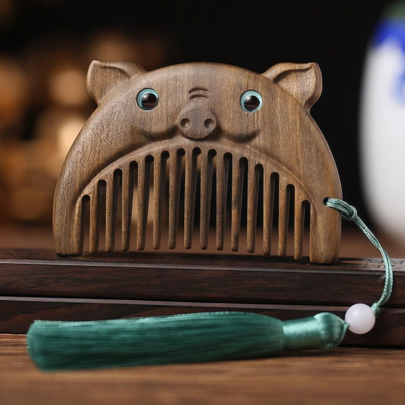مشط جيبي من خشب الصندل الأخضر حسب الأبراج الصينية Chinese Zodiac Green Sandalwood Portable Comb