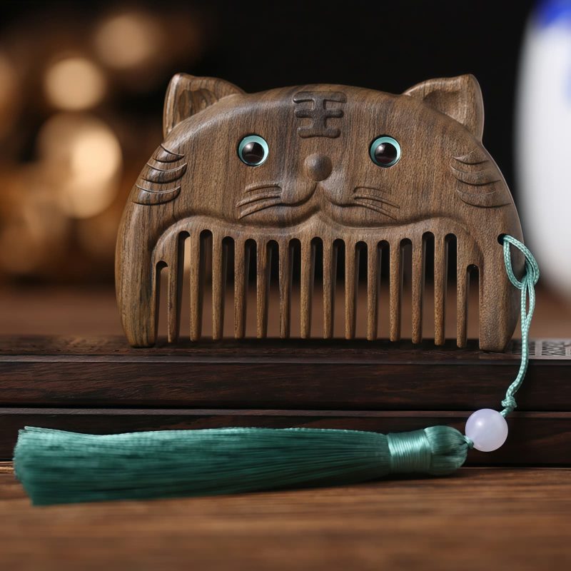 مشط جيبي من خشب الصندل الأخضر حسب الأبراج الصينية Chinese Zodiac Green Sandalwood Portable Comb
