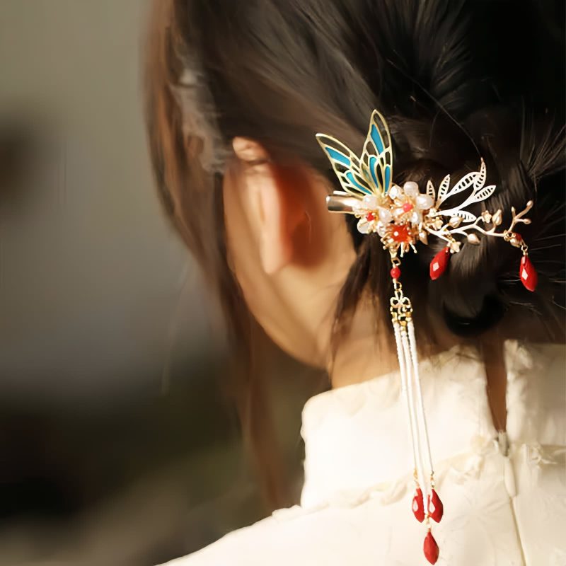 Corona para el Cabello con Mariposa y Perla de Estilo Chino Clásico Classical Chinese Pearl Butterfly Hair Crown