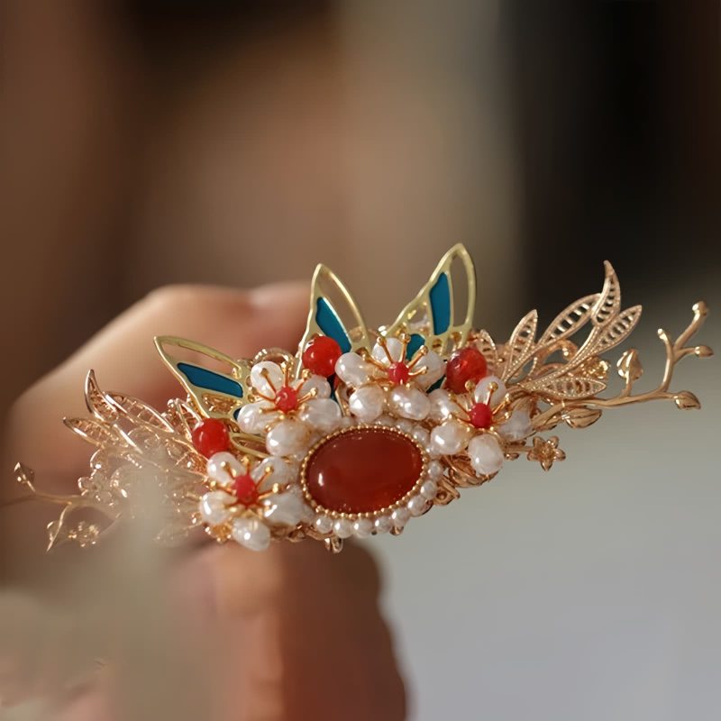 Corona para el Cabello con Mariposa y Perla de Estilo Chino Clásico Classical Chinese Pearl Butterfly Hair Crown