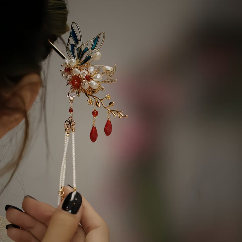 Corona para el Cabello con Mariposa y Perla de Estilo Chino Clásico Classical Chinese Pearl Butterfly Hair Crown