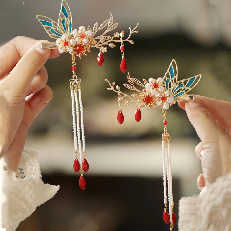 Corona para el Cabello con Mariposa y Perla de Estilo Chino Clásico Classical Chinese Pearl Butterfly Hair Crown