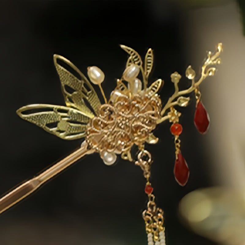 Corona para el Cabello con Mariposa y Perla de Estilo Chino Clásico Classical Chinese Pearl Butterfly Hair Crown