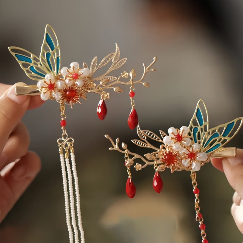 Corona para el Cabello con Mariposa y Perla de Estilo Chino Clásico Classical Chinese Pearl Butterfly Hair Crown